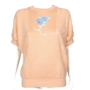 Vtg 90s Bay Point Threads Woman Peach Sweater Top Floral Cottagecore sz M /949